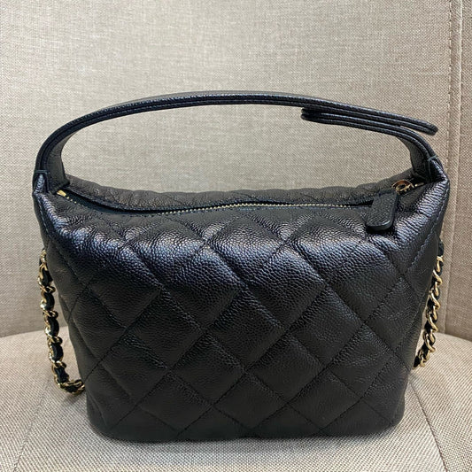 Chanel 25C Black Gold Quilted Chain Shoulder Bag Classic Women's Fashion