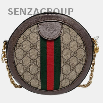 GUCCI Ophidia Mini Beige Gold Buckle Canvas Shoulder Bag Classic Women's