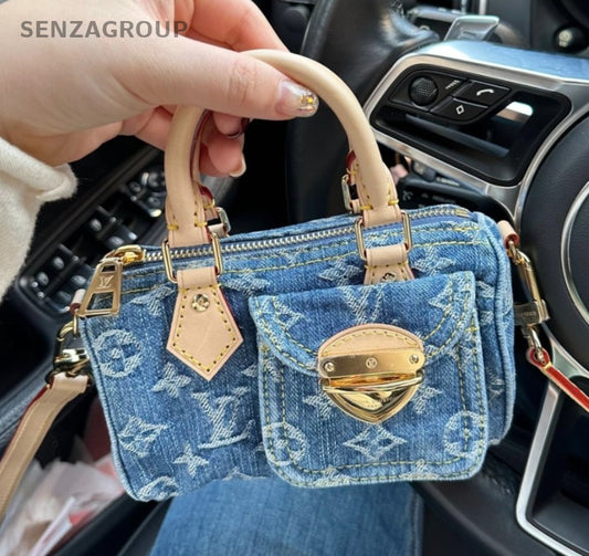 Louis Vuitton Speedy Nano Denim Blue Monogram Top Handle Bag Crossbody Women