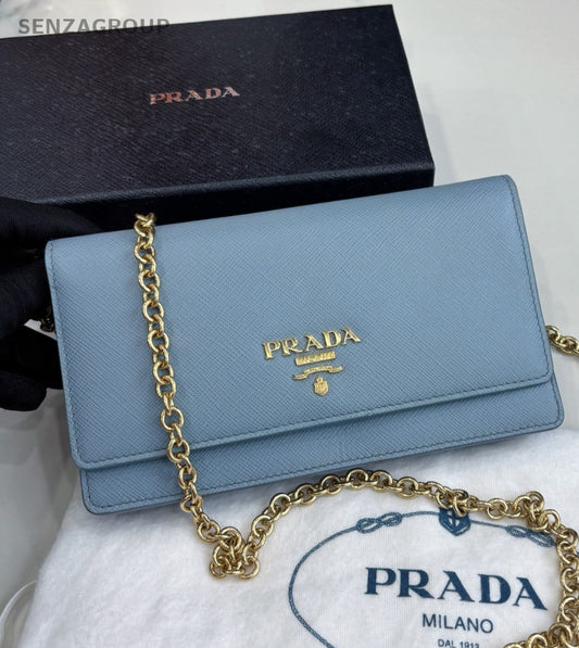 PRADA Ligth Blue Wallet Woc Crossbody bag Almot brand NEW