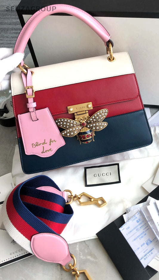 GUCCI Queen Margaret Bee Top Handle 2way Shoulder Handbag Women Almost Bran NEW