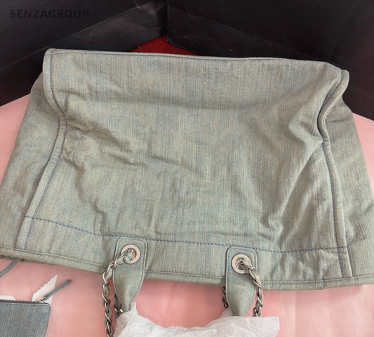 Chanel Beach Bag Chain Shoulder Bag Blue Silver Used Women Classic