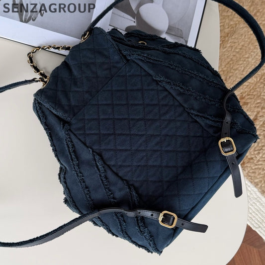Chanel Cuba Diamond Blue Denim Backpack Women Classic