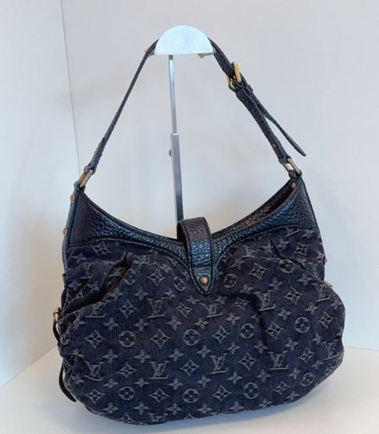 Louis Vuitton Hobo Denim Premium Black Monogram Shoulder bag Women