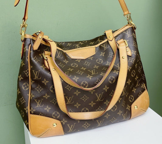 Louis Vuitton Monogram Tote Shoulder Bag Brown Gold Used Women Classic