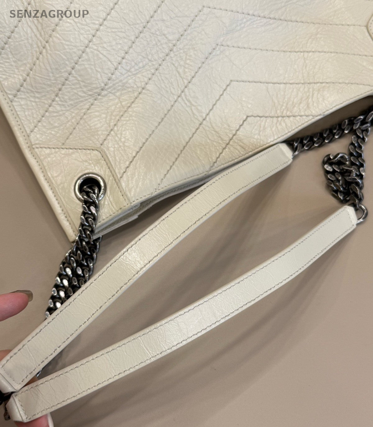 YSL Saint Laurent shoppingbag Tote Shoulder Bag White Women