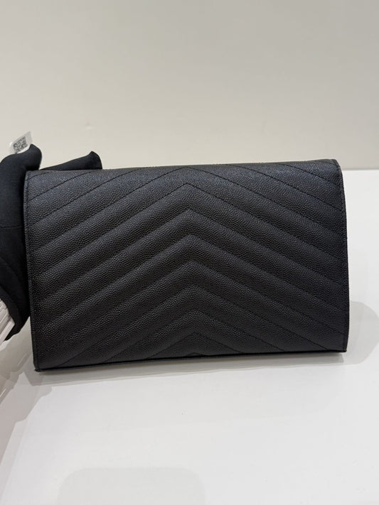 Saint Laurent Envelope Chain Shoulder Bag Black Silver - Classic Women's Fashion