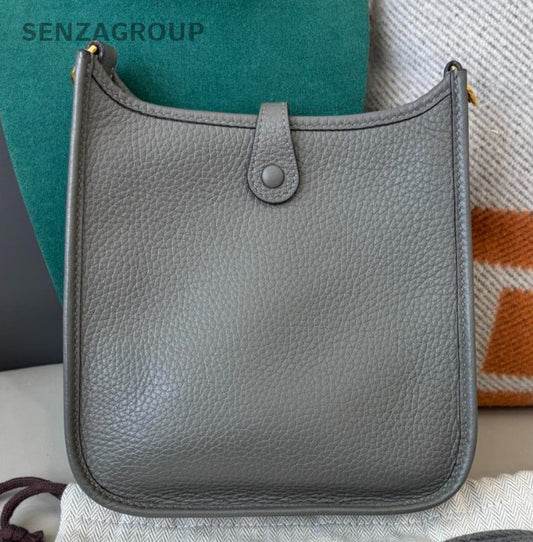 Hermes Evelyne Mini Crossbody Shoulder Bag Gray Gold Women Classic