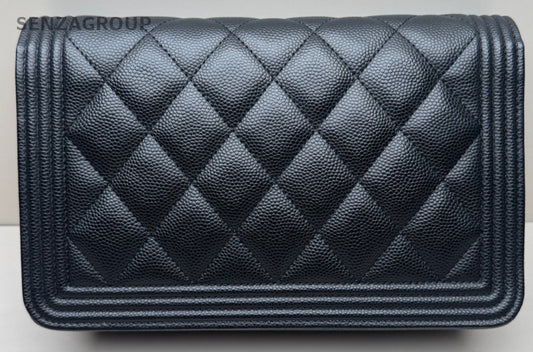 Chanel Le Boy Textured Calfskin Wallet woc Shoulder Crossbody Bag Black Women