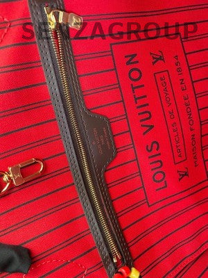 Louis Vuitton Damier Neverfull MM Tote Bag Brown Red Women Shoulder Bag