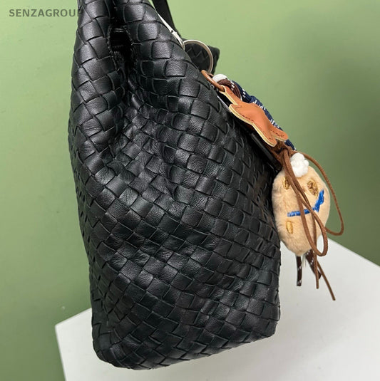 Bottega Veneta Intrecciato Shoulder Bag Black Used Women Classic Fashion