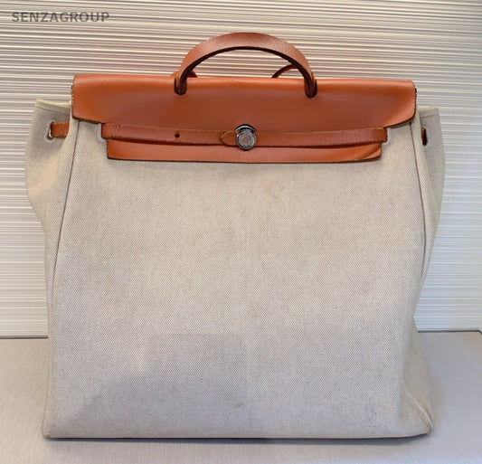 Hermes Herbag 2Way Top Handle Bag Shoulder Bag White Brown Silver Women Classic
