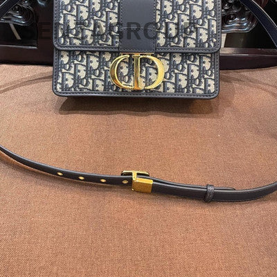 Dior Montaigne Oblique Denim Blue Gold Medium Shoulder Bag Women Classic