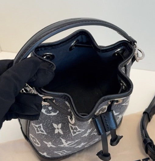 Louis Vuitton Nano Noe Monogram Bucket Top Handle Crossbody Gray Black Women