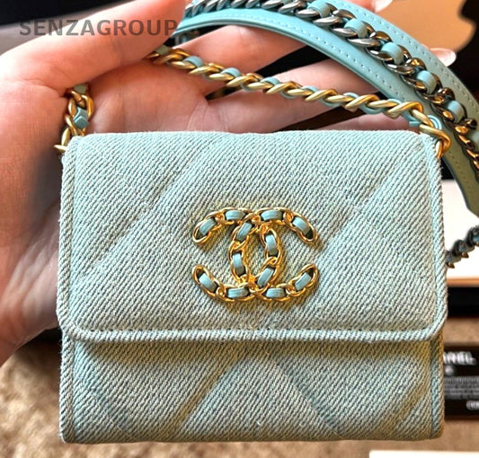 CHANEL 19woc Denim Crossbody Chain Bag Women Light Blue Brand New