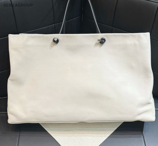 Chanel Cambon Tote Calfskin Top Handle Bag Shoulder Bag White Women Classic