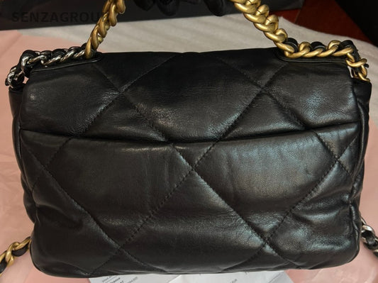 Chanel 19 PM Chain Top Handle Shoulder Bag Crossbody Black Gold Used Women
