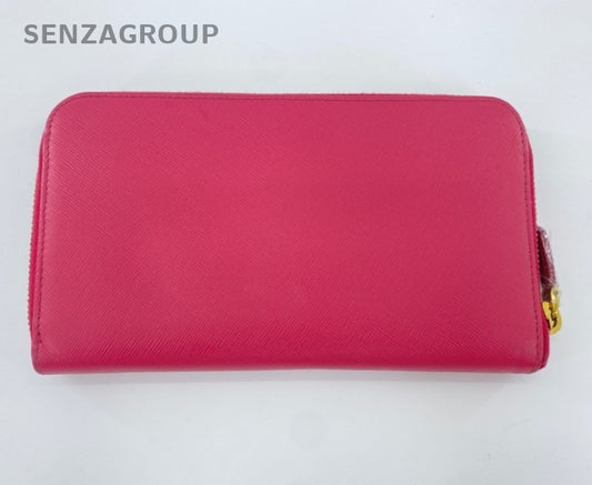 Prada Zipping Long Wallet Pink Gold Women Classic Designer