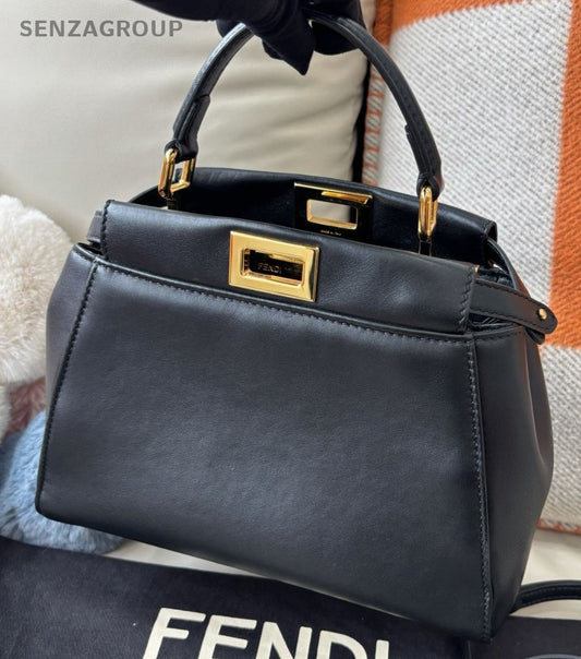 Fendi peekaboo PM Top Handle Shoulder Crossbody Bag Black Gold Almost Brand New