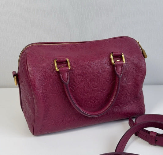 Louis Vuitton Speedy25 Monogram Top Handle Crossbody Purple Gold Women Classic