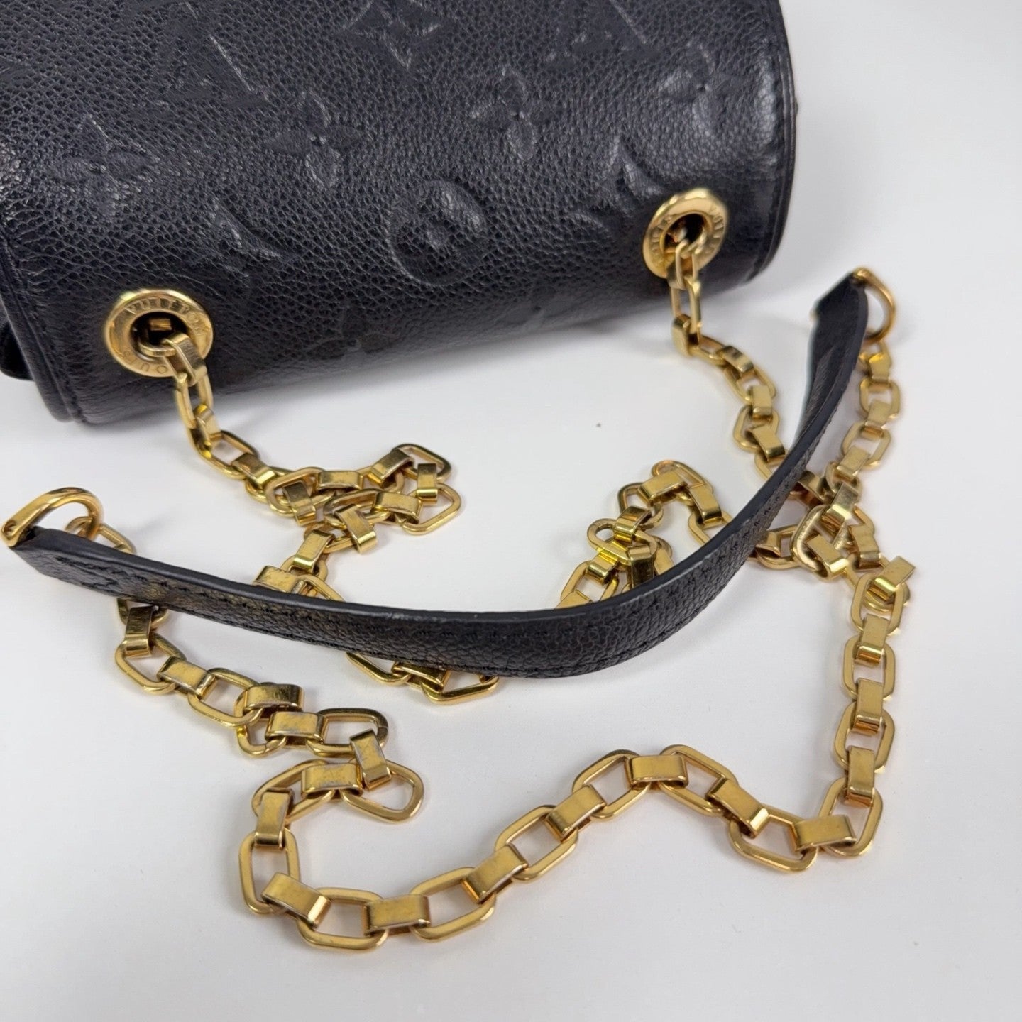 Louis Vuitton Calfskin Monogram Empreinte Chain Shoulder Crossbody Black Women