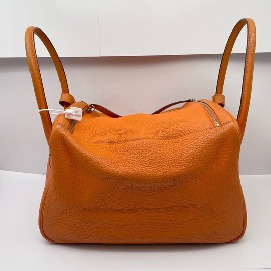 Hermes Lindy34 Top Handle bag Shoulder Bag Orange Silver Women Classic Fashion