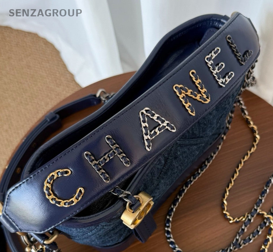 Chanel Gabrielle PM Chain Shoulder Bag Blue Gold Women Classic Fashion Diamond