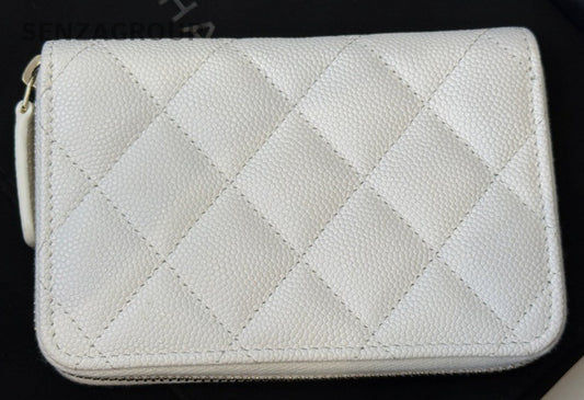 Chanel 25B Long Wallet White Gold Used Women Classic Diamond