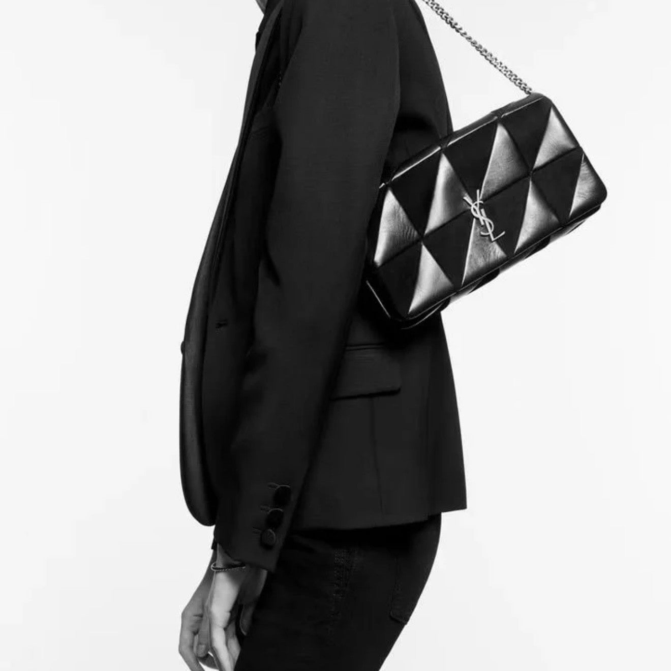 PRADA Jamie Kate MM Suede Chain Shoulder Handbag Black Women