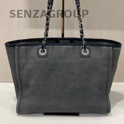 Chanel Grey Silver Hardware Tote Chain Shoulder Bag Classic Fashion Women