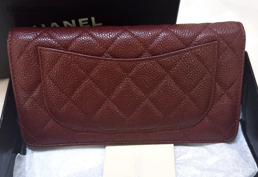 Chanel Classic Flap Long Wallet Red Silver Diamond Women Fashion