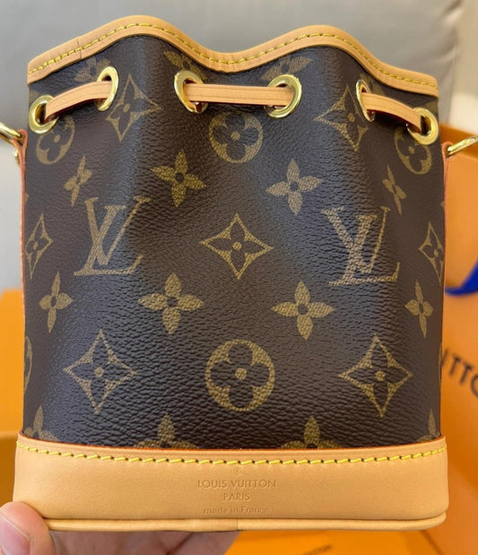 Louis Vuitton Monogram Nano Bucket Shoulder Bag Brown Gold Used Women Classic