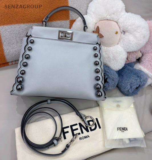 FENDI Peekaboo PM Top Handle 2way Shoulder Handbag Light gray Women Classic