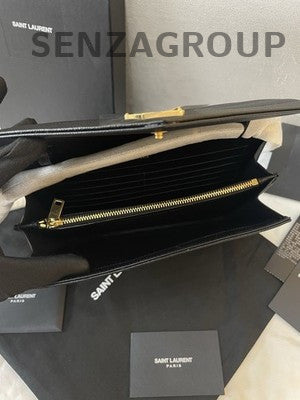 Saint Laurent Black Gold Medium WOC Envelope Chain Crossbody Bag