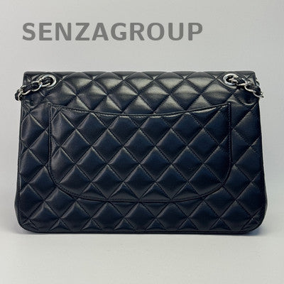 Chanel Classic Flap Jumbo Black Silver Lambskin Chain Shoulder Bag