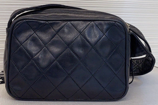 Chanel Diamond Fringe Shoulder Bag Black Gold Used Women Classic Designer