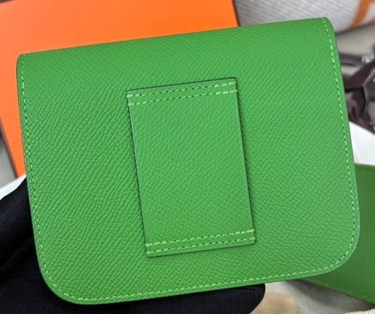 Hermes Constance Slim Epsom Leather Clutch Green Silver Women