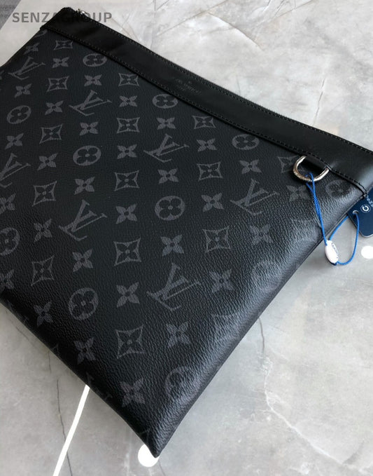 Louis Vuitton Black Monogram Clutch Handbag Black