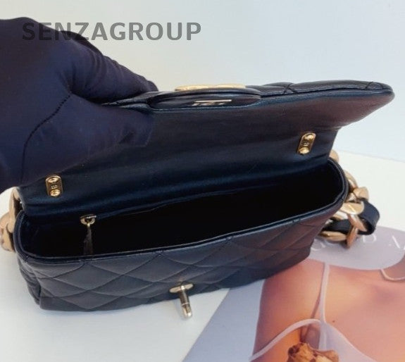 Chanel Classic Flap 22S Chain Shoulder Bag Black Gold Women Fashion