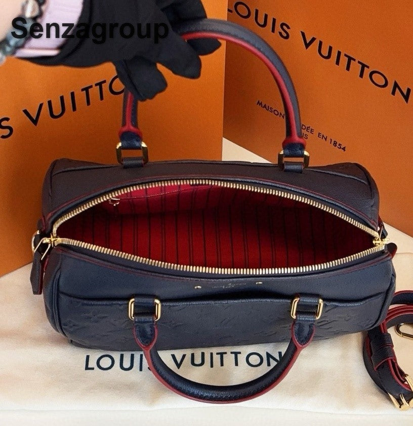 Louis Vuitton Speedy25 Monogram Top Handle Crossbody Blue Gold Women Classic