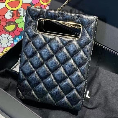 Chanel Black Gold Mini Tote Quilted Chain Shoulder Crossbody Handbag