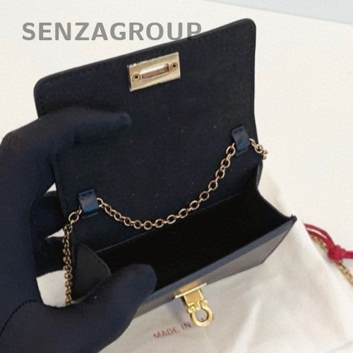 Ferragamo Mini Horseshoe Chain Card Case Shoulder Crossbody Bag Women Black Gold