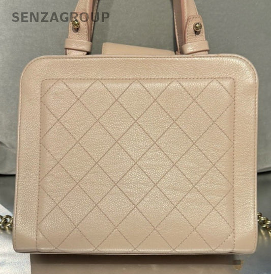 Chanel Calfskin Chain Crossbody Top Handle Bag Pink Gold Used Women Designer
