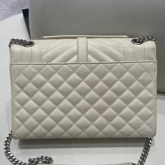 Saint Laurent Envelope Chain Shoulder Bag White Silver Hardware Classic