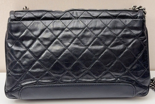 Chanel Classic Flap MM Chain Shoulder Bag Black Silver Diamond Women Designer