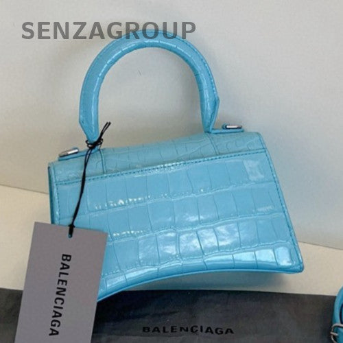Balenciaga Hourglass 2Way Top Handle Bag Crossbody Blue Silver Women Classic