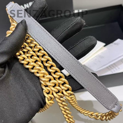 Chanel Grey Gold Hardware Le Boy WOC Chain Quilted Shoulder Bag