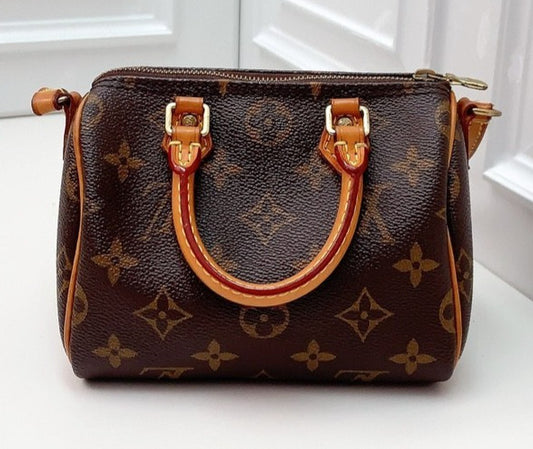 Louis Vuitton Speedy Nano Monogram Crossbody Brown Gold Used Women Classic
