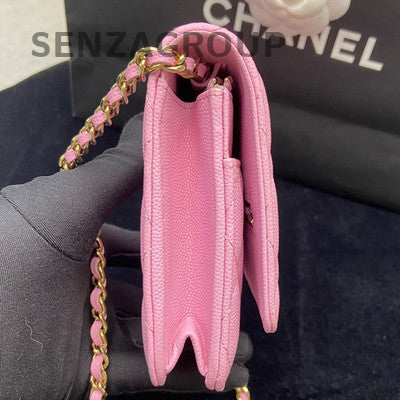 Chanel 22P WOC Calfskin Gold Hardware Pink Chain Crossbody Bag