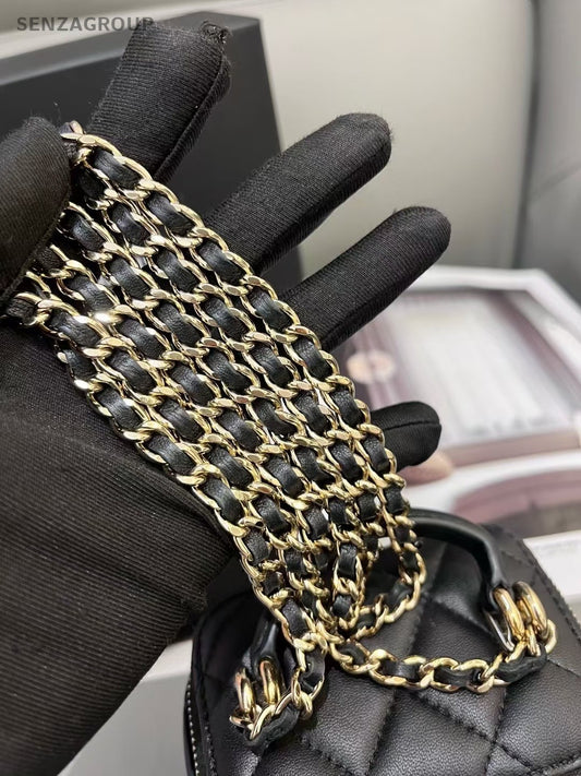 CHANEL Vanity mini Lambskin Top Handle Chain Shoulder Handbag Black Gold Women
